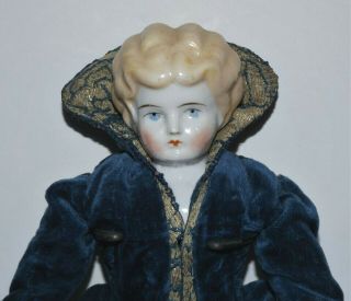 Antique Shoulder Head Blonde Hair Blue Eyes Old Velvet Clothes Vtg China Doll
