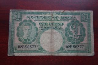 1957 Government Of Jamaica 1 Pound Banknote King George