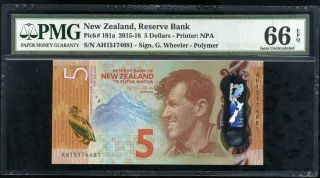 Zealand 5 Dollars 2015 Polymer P 191 Pmg 66 Epq Gem Unc