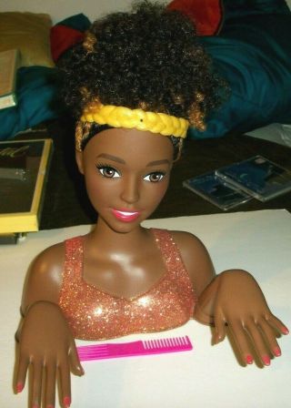 Barbie Hair Styling Head With Poseable Hands 15 " African Girl Tall Mattel 2017
