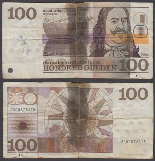 Netherland?s 100 Gulden 1970 (g - Vg) Banknote Km 93