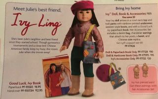 American Girl Asian Doll Ivy Ling & Accessories & Book Julie 