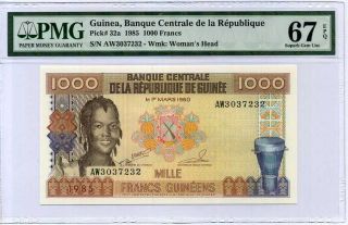 Guinea 1000 1,  000 Francs 1985 P 32 Gem Unc Pmg 67 Epq High