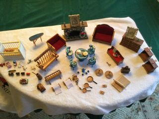 Vintage 1970’s Dollhouse Furniture And Miniature Accessories