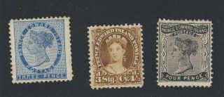 3x Prince Edward Island Stamps 6 - 3p 9 - 4c 10 - 4 1/2d Mng Guide Value = $100.  00