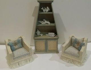 Dollhouse Miniature Artisan Coastal Chairs and Cabinet 2