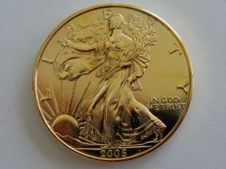 2005 1 Oz.  999 Silver American Eagle U.  S.  Coin Full 24kt Gold Plated