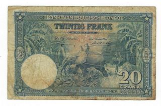 Belgium Congo 20 Francs 1946 P15e.  JO - 8380 2
