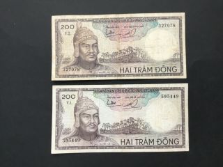 Set Of 2 South Vietnam 1966 $200 Dong Hue/devil Heads.