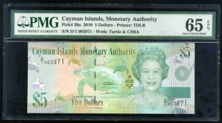 Cayman Islands 5 Dollars 2010 P 39 Gem Unc Pmg 65 Epq