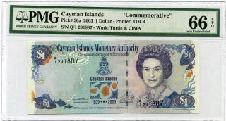 Cayman Islands 1 Dollar 2003 Comm.  P 30 Gem Unc Pmg 66 Epq