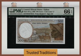Tt Pk 401lg 2000 Central African States 500 Francs Pmg 66 Epq Gem Uncirculated