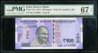 India 100 Rupees 2018 P 112 Gem Unc Pmg 67 Epq Nr