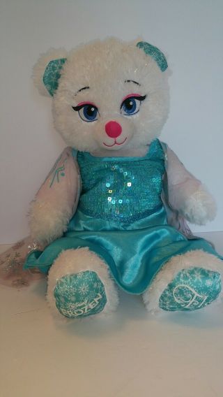 Build A Bear 18 " Disney Frozen Elsa Gown White Teddy Bear With Shiny Threads