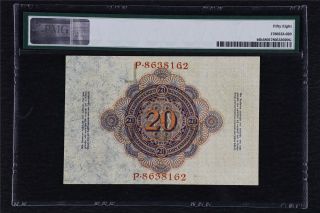 1914 Germany Imperial Bank Note 20 Mark Pick 46b PMG 58 Choice About UNC 2