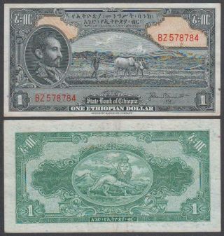 Ethiopia - Haile Selassie,  1 Ethiopian Dollar,  Nd (1945),  Vf,  P - 12 (b)
