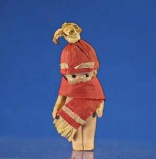 Vintage Celluloid Kewpie Type Doll In Crepe Paper Hat And Scarf