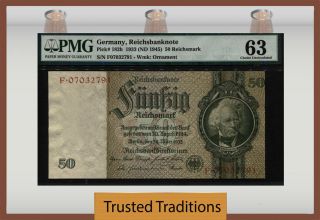 Tt Pk 182b 1933 (nd 1945) Germany Reichsbanknote 50 Reichsmark Pmg 63 Choice Unc