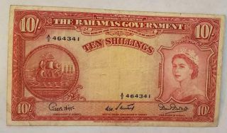 10 Shillings 1953 Bahamas Banknote Pic 14b Fine