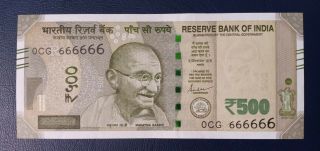 India 500 Rupees Solid Serial Banknote All 6 666666 Unc 2018 P - 113