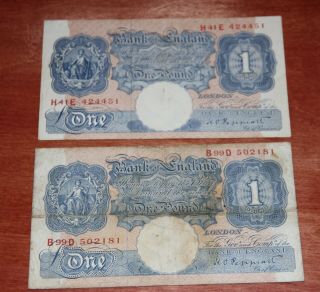 Two Bank Of England P.  367 1 Pound 1940 Peppiatt Wwii