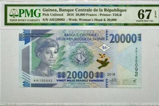 Guinea 20000 20,  000 Frans 2018 P 50 Gem Unc Pmg 67 Epq