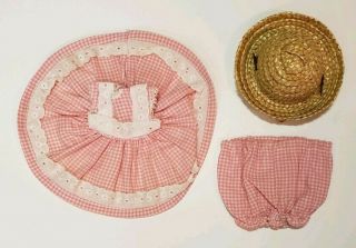 Vintage Vogue Ginny Doll Pink Check Gingham Dress Panties Straw Hat Outfit 80