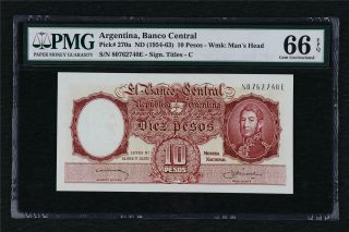 1954 - 63 Argentina Banco Central 10 Pesos Pick 270a Pmg 66 Epq Gem Unc