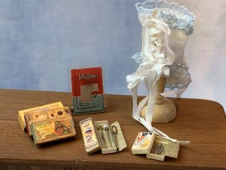 Vintage Miniature Dollhouse Artisan Corset Hair Pins Panty Hose Hat Pins Soaps