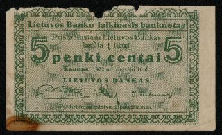 Lithuania (p02a) 5 Centai 1922 Vg,