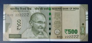 India 500 Rupees Solid Serial Banknote All 2 222222 Unc 2018 P - 113