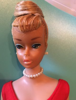 Vtg Mattel Blonde Swirl Ponytail Barbie In Red Swimsuit 1964 Updo