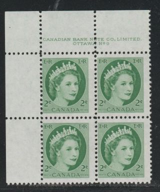 1954 Canada Sc 338 Ul Queen Elizabeth Ii Plate No.  9 M - Nh Lot 106 Plate Block