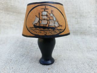 Tynie Toy Doll House Miniature Table Lamp With Hand Painted Ship Shade