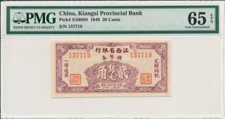 Kiangsi Provincial Bank China 20 Cents 1949 Pmg 65epq