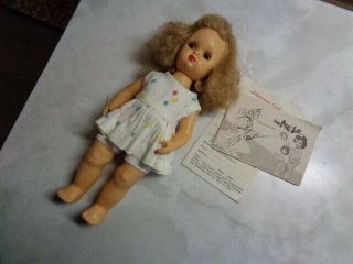 Vintage 10 " Tiny Terri Lee Doll In Tagged Dress W/booklet