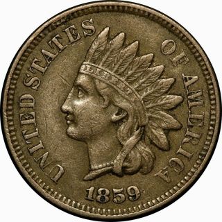 1859 1c Indian Head Cent Ef,  Xf Rare Old Type Coin Money J