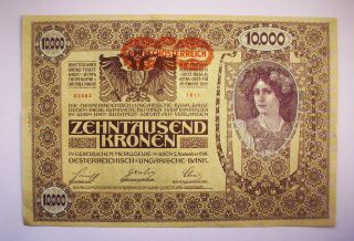 10.  000 Kronen Banknote From Austria (1918),  2nd Issue (2.  Auflage),  P 66,  Aunc