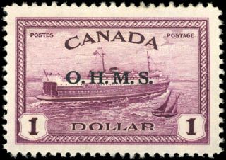 Canada O10 Vf Og Lh 1949 Peace $1 Red Violet Train Ferry Ohms Overprint
