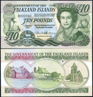 Falkland Islands Malvinas Islands 10 Pounds 2011 P 18 Unc Nr