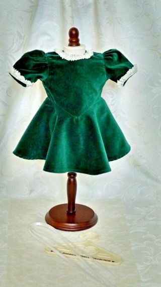 1986 American Girl Molly Green Velvet Christmas Dress W/ Hanger Ribbons