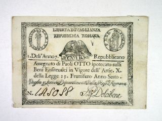 Italy.  Repubblica Romana,  1798 Assignats 8 Paoli P - S538 Vf