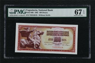 1965 Yugoslavia National Bank 100 Dinara Pick 80b Pmg 67 Epq Gem Unc