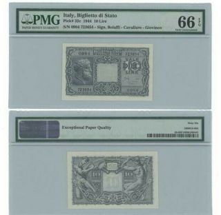 Italy,  Biglietto Di Stato - 10 Lire 1944,  Pmg 66 Epq,  Pick 32 C