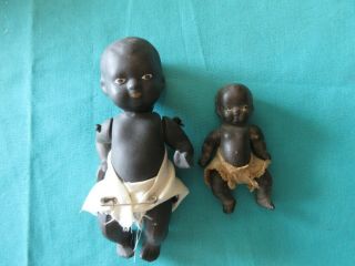 2 Antique Black Americana Bisque Porcelain Baby Doll Dolls Jointed