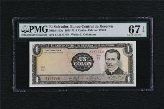 1971 - 72 El Salvador Banco Central De Reserva 1 Colon Pick 115a Pmg 67 Epq Unc