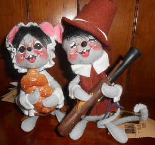 Annalee Set Of Pilgrim Thanksgiving Mice - 1997 - Signed - With Tags - Very Cute