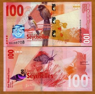 Seychelles,  100 Rupees,  2016,  P - 50,  Completely Redesigned,  Unc Birds,  Fish