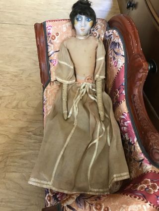 Vintage 1920s/1930s Art Deco Boudoir Bed Doll,  Hand Painted Face,  24”