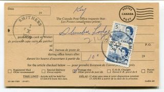 Canada Bc British Columbia - Smithers 1969 Post Office Postage Due Card For Key